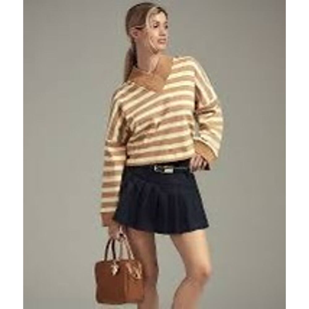 Maeve by Anthropology Cotton Boxy Oversized V-Neck Top